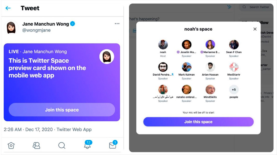 Así lucirá Twitter Spaces en la versión web