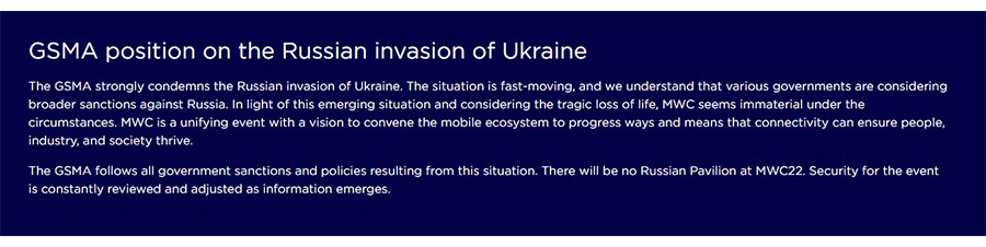 Postura de la GSMA sobre la invasión a Ucrania