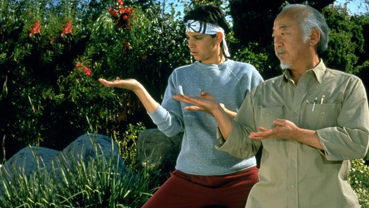 Ralph Macchio y Pat Morita en The Karate Kid