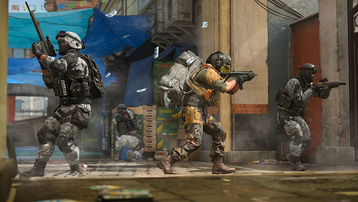 Soldados animados disparando armas del videojuego Modern Warfare 2
