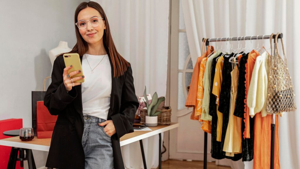 Mujer que va a vender ropa por Internet