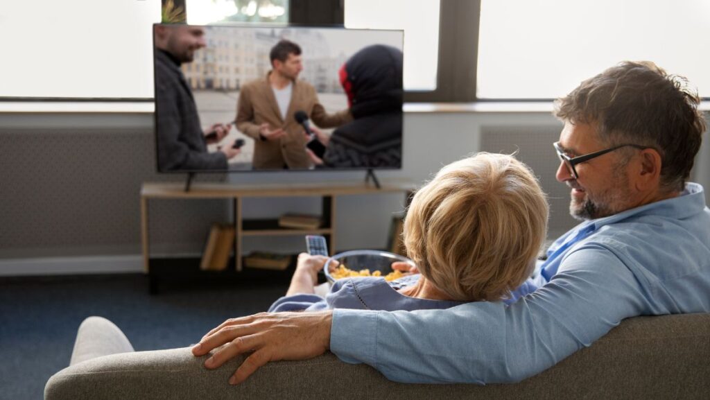 Pareja de adultos viendo televisión