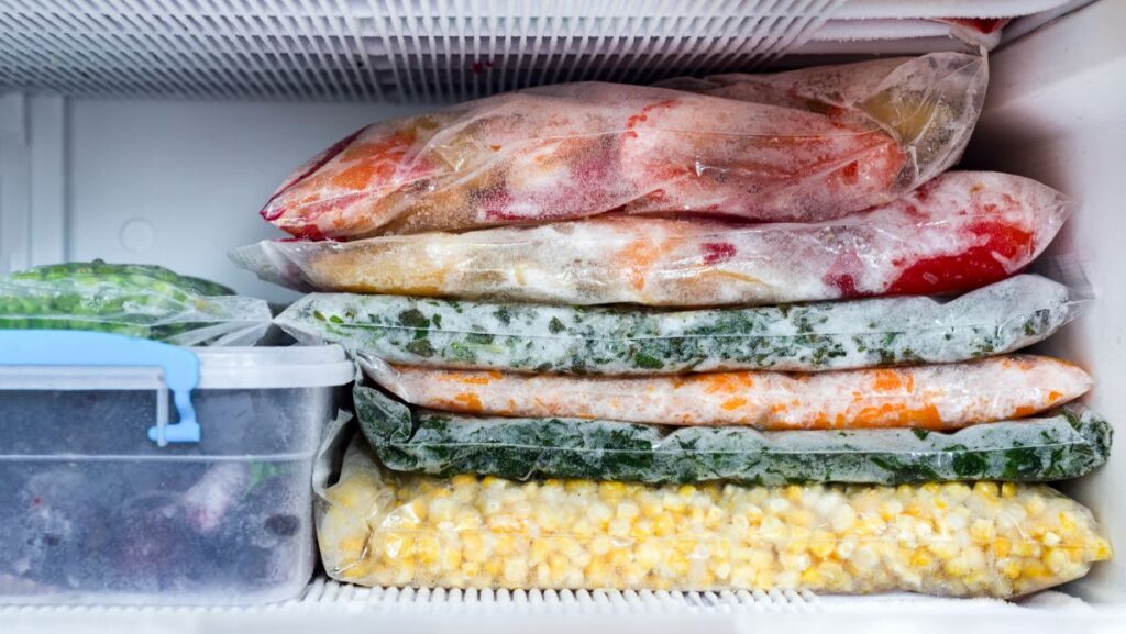 Refrigerador con alimentos congelados