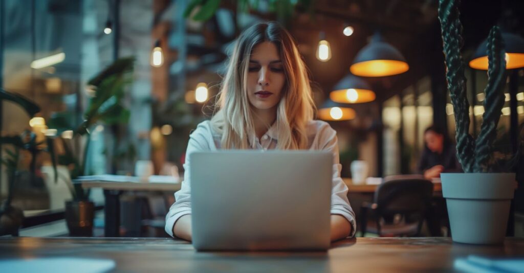 Mujer estudiando en computadora