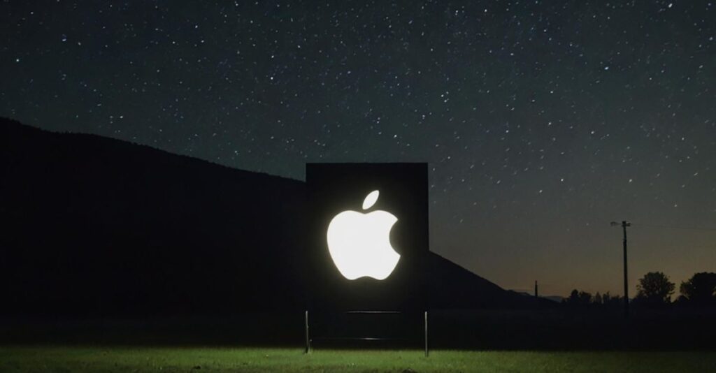 Logo de Apple bajo el cielo