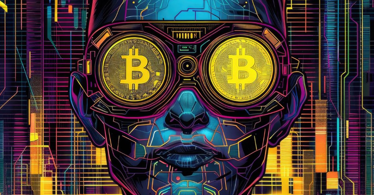 Rostro con Bitcoin en ojos