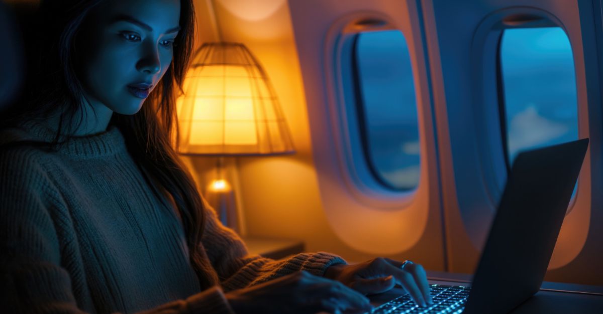 Mujer trabajando en el avión