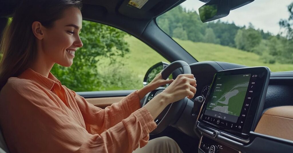 Mujer manejando auto eléctrico