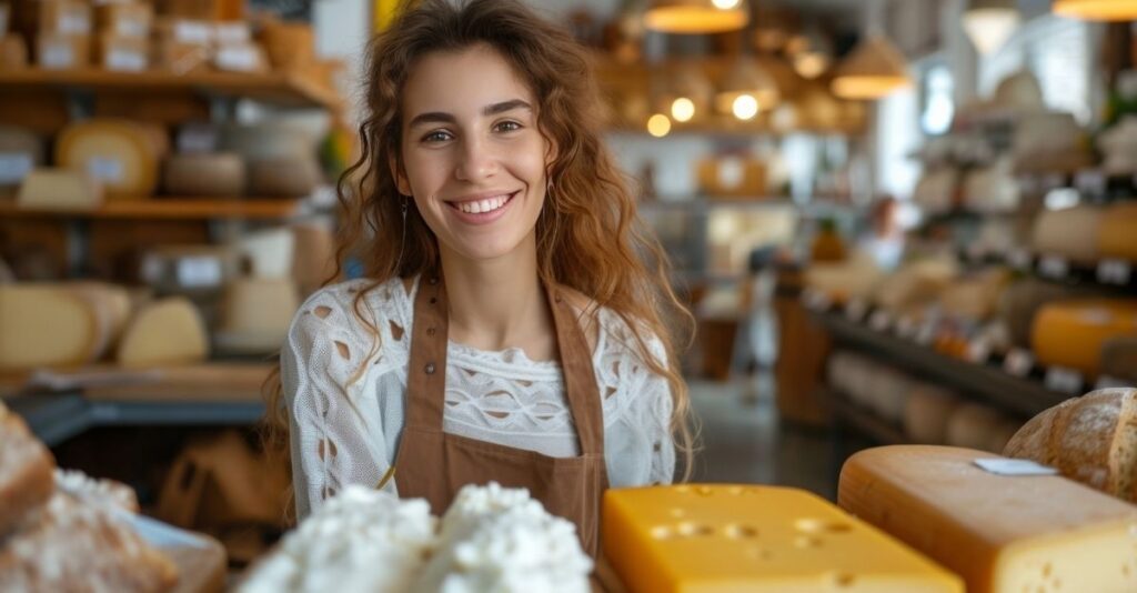 Mujer vendedora de quesos