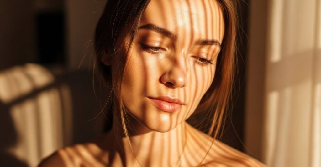 Luz solar en rostro de mujer