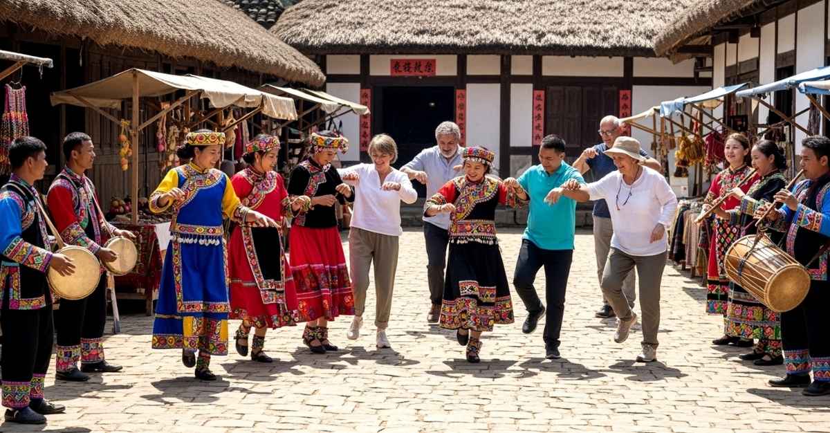 Turistas en ritual de danza local