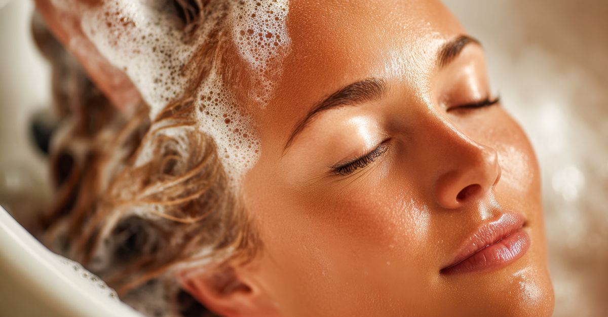 Mujer lavándose el cabello