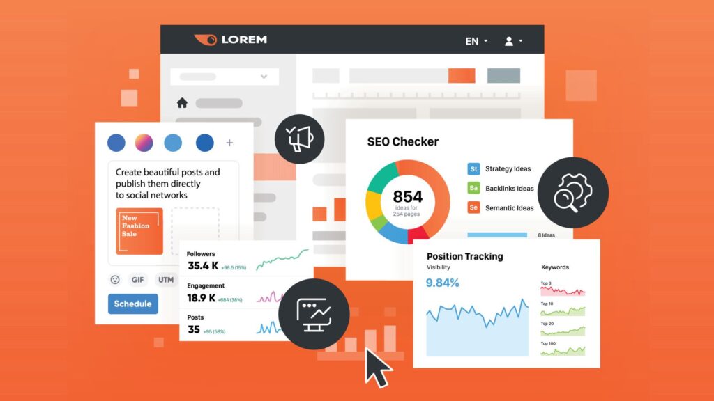 Representación de herramientas de analítica e investigación de palabras clave