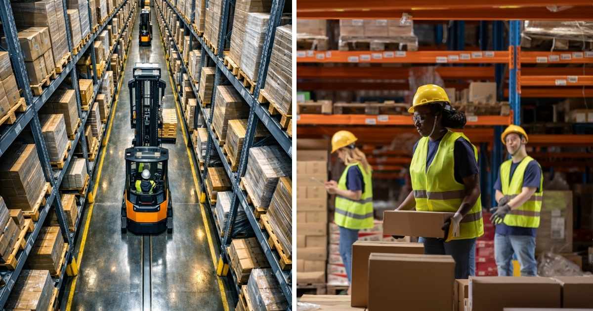 almacén trabajadores elevadoras