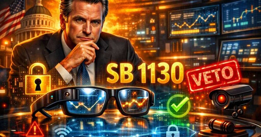 Imagen donde aparece Gavin Newsom y el veto hacia el proyecto de ley SB 1130