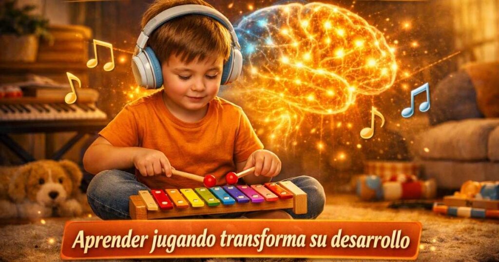 Imagen que presenta a un niño tocando un instrumento musical